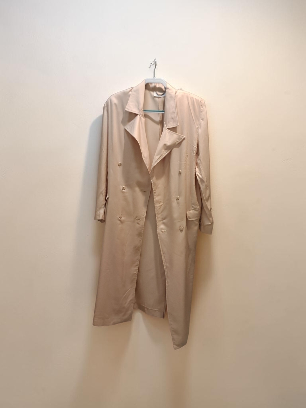 Women's Lightweight Long Beige Trench Coat - Double-Breasted Long Coat